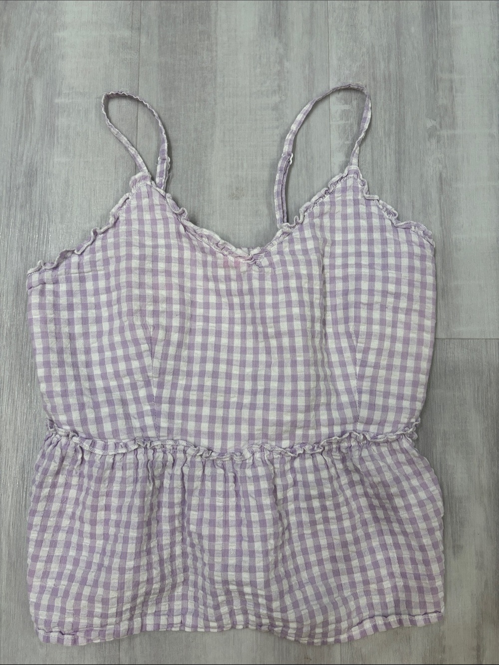 Sim & Sam Lavender Gingham Camisole with Ruffle Trim Small